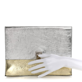 PROENZA SCHOULER Metallic Lambskin Large Lunch Bag Clutch Silver Gold