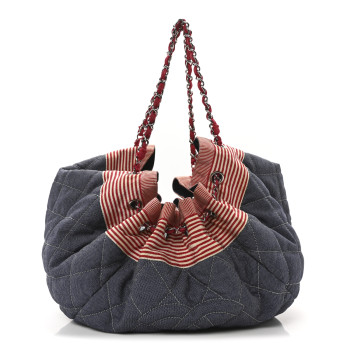 CHANEL Denim Quilted Large Stretch Spirit Cabas Tote Blue