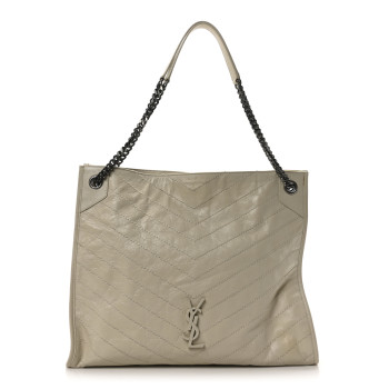 SAINT LAURENT Crinkled Calfskin Matelasse Monogram Large Niki Shopper Tote Cream Soft
