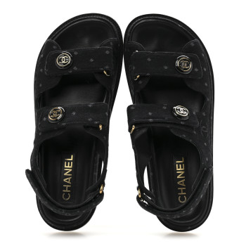 CHANEL Denim Printed Dad Sandals 39 Black
