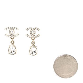 CHANEL Crystal CC Tear Drop Earrings Gold