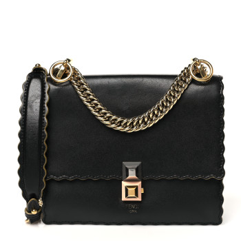 FENDI Vitello Liberty Scalloped Studded Small Kan I Shoulder Bag Black