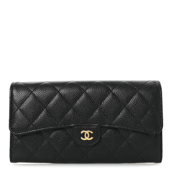 CHANEL Caviar Quilted Large Gusset Flap Wallet Black