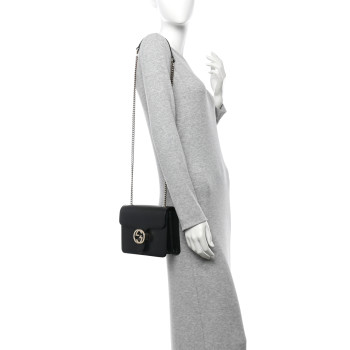 GUCCI Dollar Calfskin Small Interlocking G Shoulder Bag Black