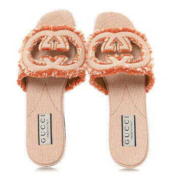 GUCCI Canvas Interlocking G Bicolor Mountain Slide Sandals 35.5 Orange Natural