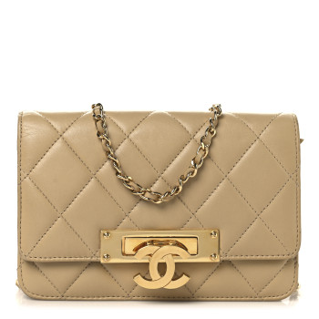 CHANEL Lambskin Quilted Golden Class Wallet on Chain WOC Beige