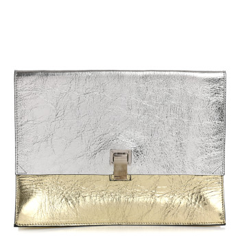 PROENZA SCHOULER Metallic Lambskin Large Lunch Bag Clutch Silver Gold