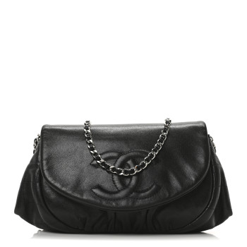 CHANEL Lambskin Half Moon Wallet On Chain WOC Black