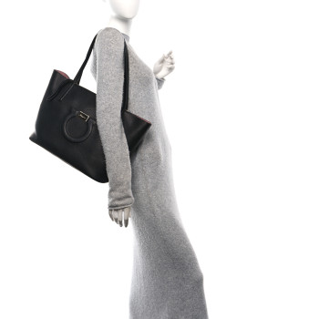 SALVATORE FERRAGAMO Grainy Calfskin Gancio City Tote Black