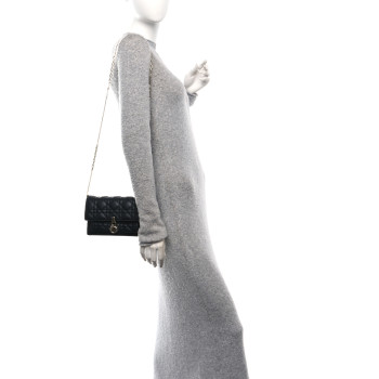CHRISTIAN DIOR Lambskin Cannage Miss Dior Chain Pouch Black