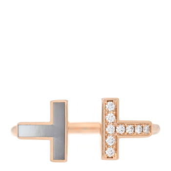 TIFFANY 18K Rose Gold Diamond Mother of Pearl T Wire Ring 54 7
