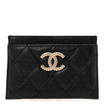 CHANEL Caviar Quilted Studded CC Card Holder Black