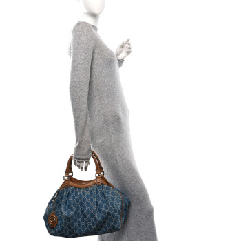 GUCCI Denim Monogram Medium Sukey Tote Blue
