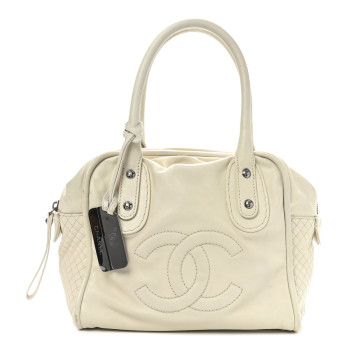 CHANEL Calfskin Small CC Bowler White