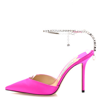 JIMMY CHOO Satin Crystal Saeda 100 Pumps 40 Fuchsia