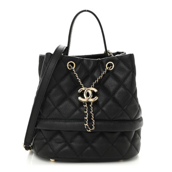 CHANEL Caviar Quilted Rolled Up Bucket Drawstring Bag Black
