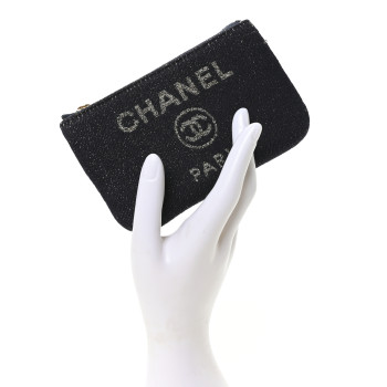 CHANEL Lurex Canvas Deauville Cosmetic Pouch Navy Blue Gold