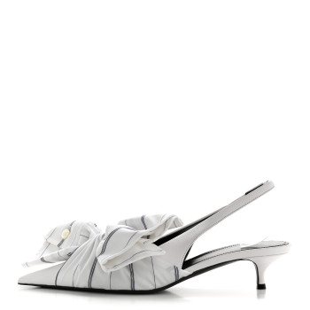 BALENCIAGA Nappa Stripe Poplin Pointed Toe Knife Chemise Slingback Mules 38.5 White Navy
