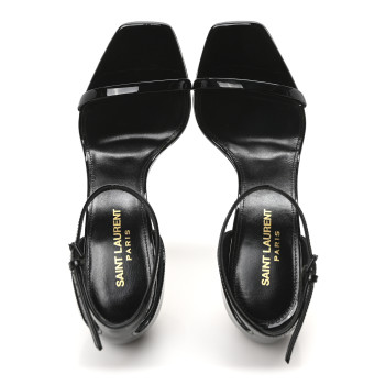 SAINT LAURENT Patent Calfskin Opyum 110 Sandals 38 Black Gold