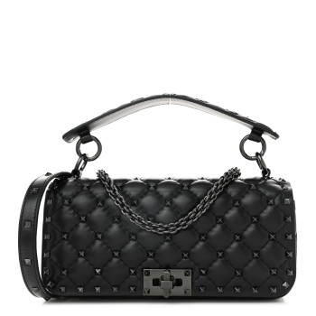 VALENTINO GARAVANI Calfskin Tonal Rockstud Spike Convertible Shoulder Bag Black