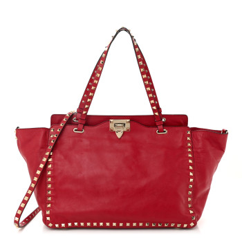 VALENTINO GARAVANI Vitello Medium Rockstud Tote Rosso Valentino