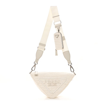 PRADA Yarn Raffia Effect Crochet Triangle Shoulder Bag White
