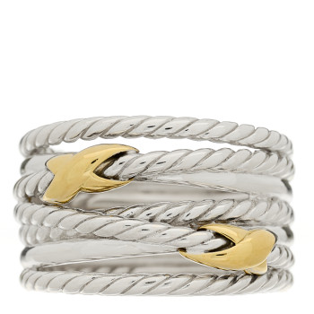 DAVID YURMAN Sterling Silver 18K Yellow Gold Double X Crossover Ring 53 6.25