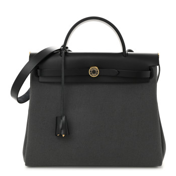 HERMES Military Toile Vache Hunter Laque Herbag Zip Retourne 31 PM Ardoise Black