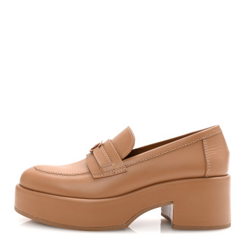 CHANEL Calfskin CC Platform Loafers 38 Beige