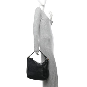 GUCCI Grained Calfskin Bamboo Bar Hobo Black