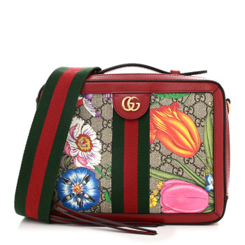 GUCCI GG Supreme Monogram Flora Web Small Ophidia Top Handle Shoulder Bag Hibiscus Red