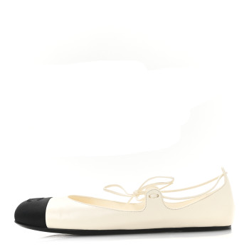 CHANEL Lambskin Grosgrain Mary Jane Flats 39.5 Ivory Black
