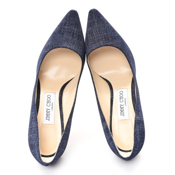 JIMMY CHOO Denim Pointy Toe Romy 100 Pumps 37.5 Light Indigo