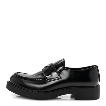 PRADA Spazzolato Metal Triangle Logo Mens 35mm Loafers 9.5 Black