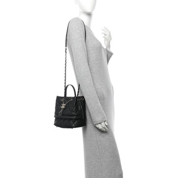 CHANEL Caviar Quilted Rolled Up Bucket Drawstring Bag Black