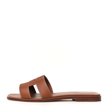 HERMES Box Calfskin Oran Sandals 37 Gold