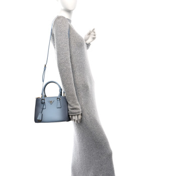 PRADA Saffiano Lux Ombre Small Galleria Double Zip Tote Celeste