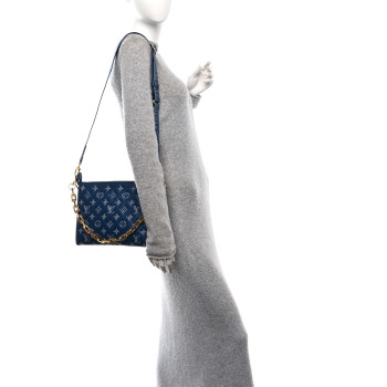 LOUIS VUITTON Lambskin Embossed Monogram Coussin PM Denim Blue