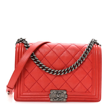 CHANEL Calfskin Double Stitch New Medium Boy Flap Red