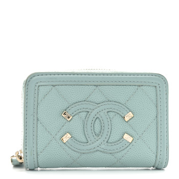 CHANEL Caviar Quilted Filigree Coin Purse Light Blue