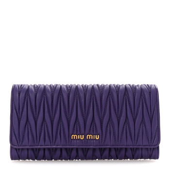 MIU MIU Nappa Matelasse Flap Wallet Purple