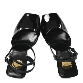 SAINT LAURENT Patent Calfskin La Scandale 110 Sandals 38 Black