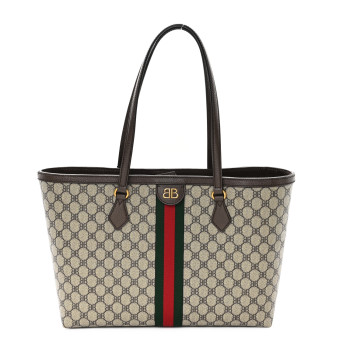 GUCCI X BALENCIAGA BB Supreme Monogram Web Medium Ophidia Shopping Tote Beige New Acero