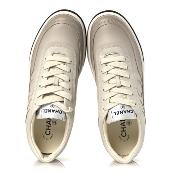 CHANEL Printed Calfskin Womens CC Logo Sneakers 40 Beige