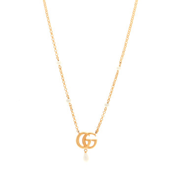 GUCCI Pearl Double G Marmont Necklace Gold