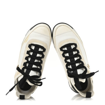 CHANEL Velvet Calfskin Mixed Fibers CC Sneakers 38 Ivory Black