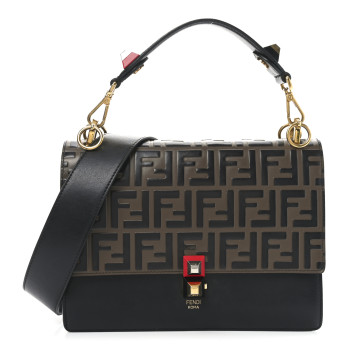 FENDI Vitello Liberty Bi-Color FF 1974 Embossed Kan I Shoulder Bag Black Maya