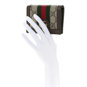 GUCCI GG Supreme Monogram Web Ophidia Card Case Beige New Acero