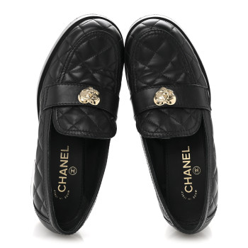 CHANEL Lambskin Quilted CC Heart Loafers 39 Black
