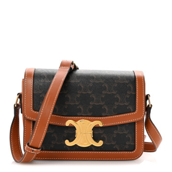 CELINE Calfskin Triomphe Canvas Teen Triomphe Bag Tan